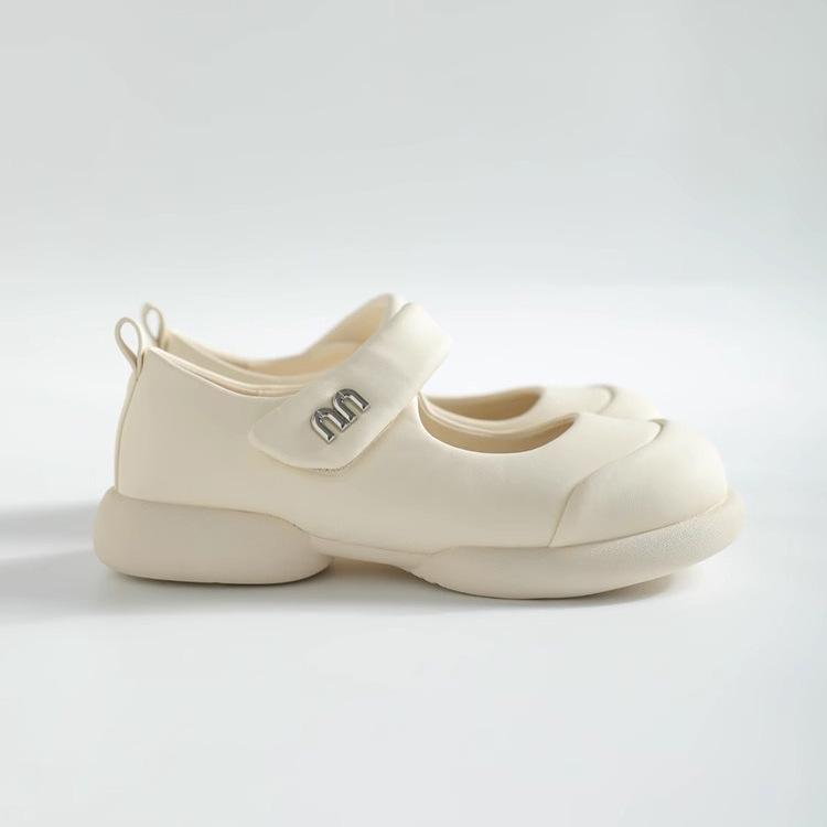 Qiao Feifei High Heels Original Niche Soft Leather Mary Jane Shoes Velcro Word with Round Head Comfortable Thick Sole