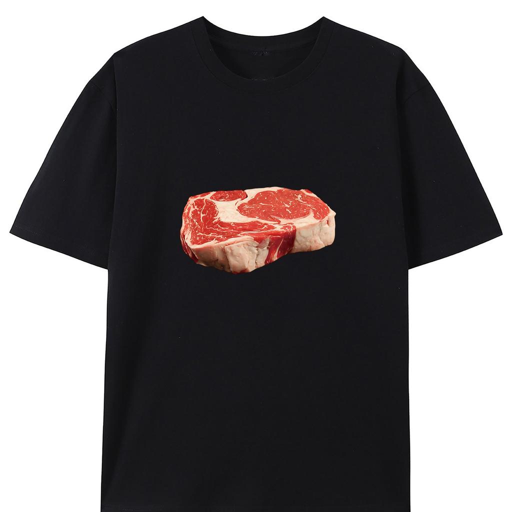 Im Hungry and Want To Eat Meat Creative Pattern Round Neck Tshirt Pure Cotton Summer Trendy Fashion Casual Daily Style Top