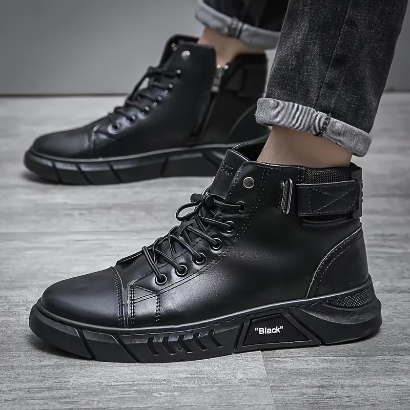 Large size men's tieless boots with side zippers, casual and comfortable walking shoes that are easy to wipe