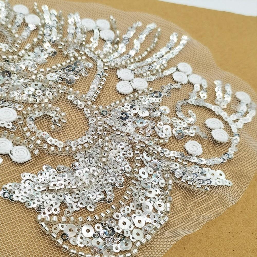 White Flower Lace Bodice Applique DIY Sew On Patches Sequin Embroidery Sewing Patch  for Dress