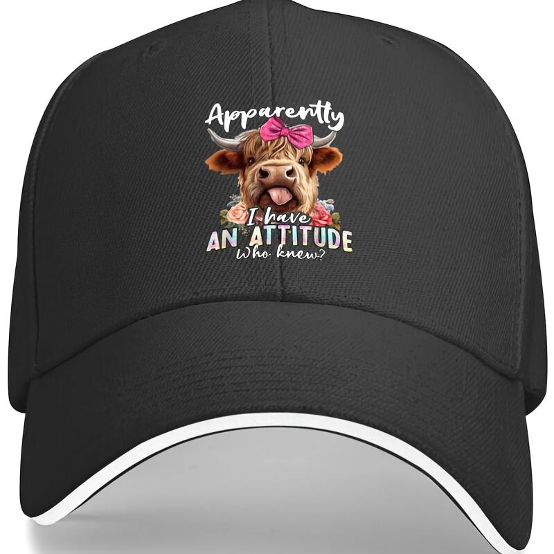 

Highland Cow I Have An Attitude Sarcastic Baseball Cap Polyester Casual Adjustable Unisex Hat One Size
