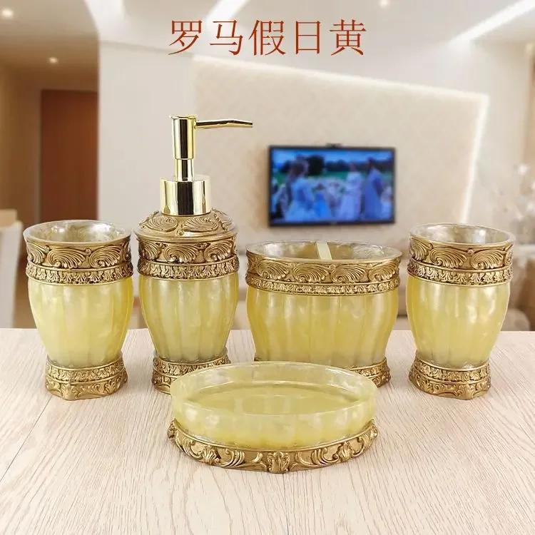 Beautiful Butterfly Floral 5PCS Resin Bathroom Accessories Set Soap Dispenser Toothbrush Holder Tumbler LO1127636