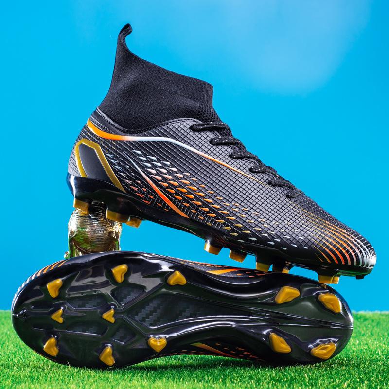 High-top football shoes, men's and women's broken nail sneakers, genuine long nails, non-slip, adult fake grass professional football shoes