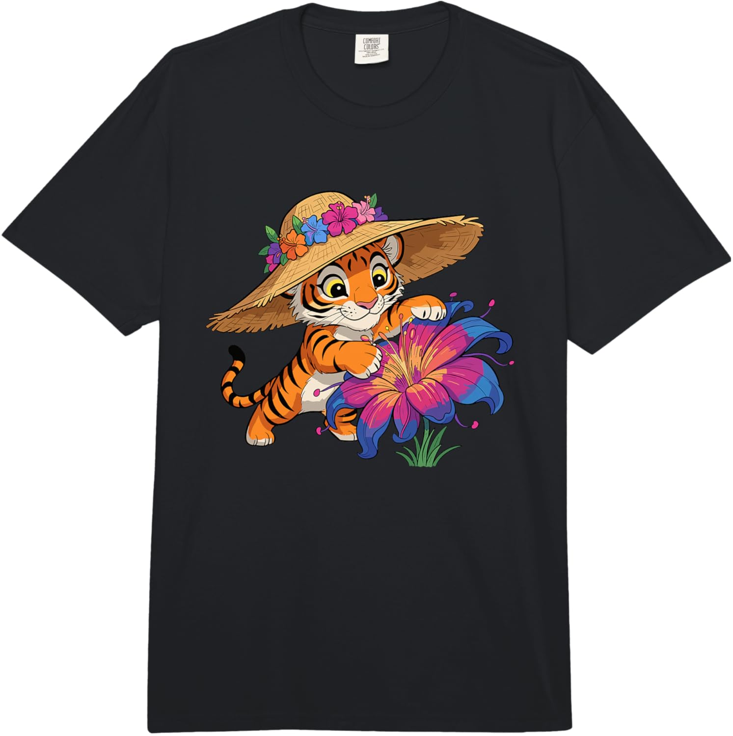 

Adorable Tiger with Spring Flower Hat Comfort Colors Adult Heavyweight T-Shirt S разноцветный