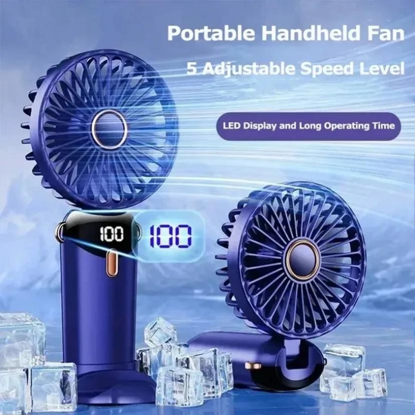 Mini Foldable Hand Fan Handheld Portable Fan with USB Rechargeable Battery Desk Outdoor Neck Hanging 5 Speed Fan