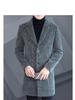 Men's Striped Mid-Length Overcoat Suit Collar Trench Coat, 2023 Autumn/Winter, Youth Plus Cotton, Thickened.