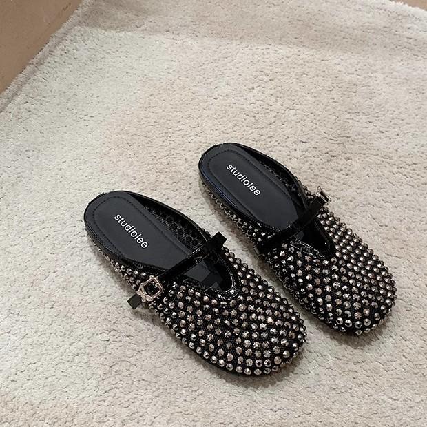 

Grape mother of the same style, beautiful lazy wind full of diamonds fishing net word with lazy bag head versatile breathable half drag female summer 40