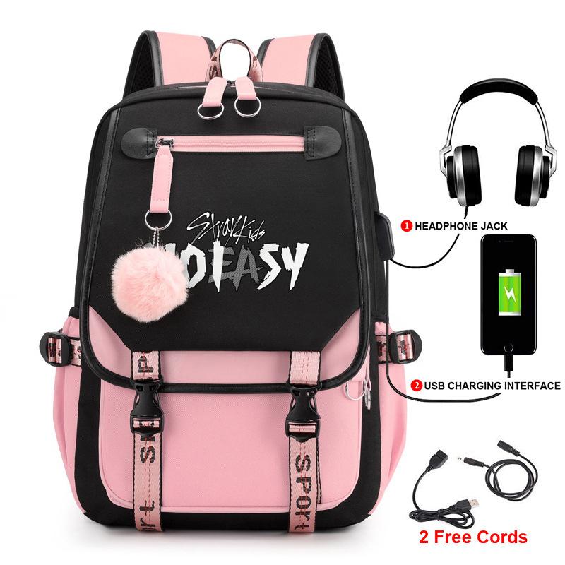 Korean Stray Kids Backpack Student Bag Men'S And Women'S Fashion Backpack Travel Bag Usb Computer Bag
