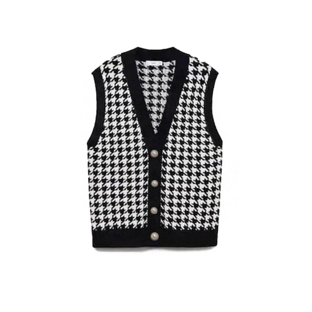 2023 Spring & Autumn Women's Houndstooth Knit Sleeveless Cardigan Vest