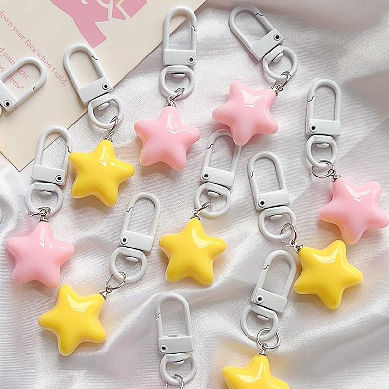 Cute Yellow Pink Stars Keychain Pendant Keyring For Girls Backpack Charm Headphone Case Accessorie Creative Gifts