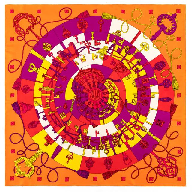 Manual Hand Rolled Twill Silk Scarf Women Key Chain Print Square Scarves Echarpes Foulards Femme Wrap Bandana Hijab 90Cm