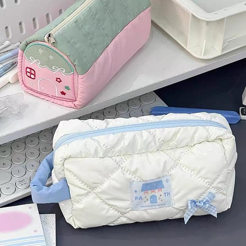 Sweet Bow Pen Bag Women Travel Cosmetic Bag Large Cosmetic Holder Case Portable Pencil Pouch Pencil Cases Stationery Gift