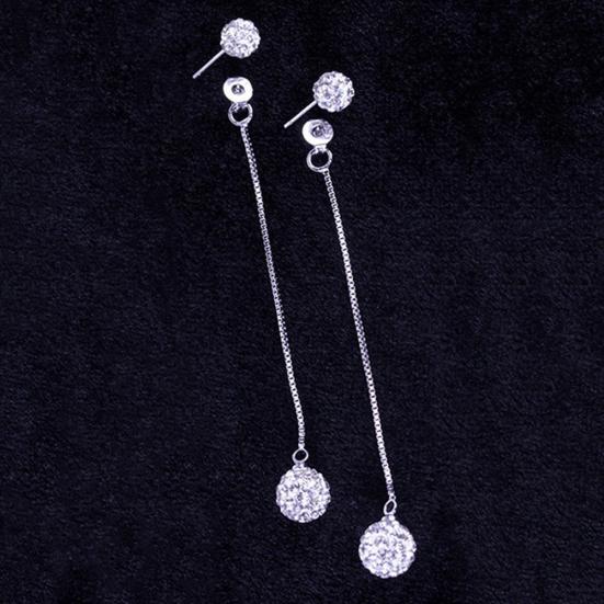 Luxury Full Rhinestone Inlaid Tassel Round Ball Long Dangle Women Stud Earrings