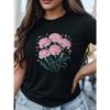 Carnation Flower Print Short-sleeved T-shirt Casual and Versatile Style Suitable for Women's Summer Daily Wear and Going Out