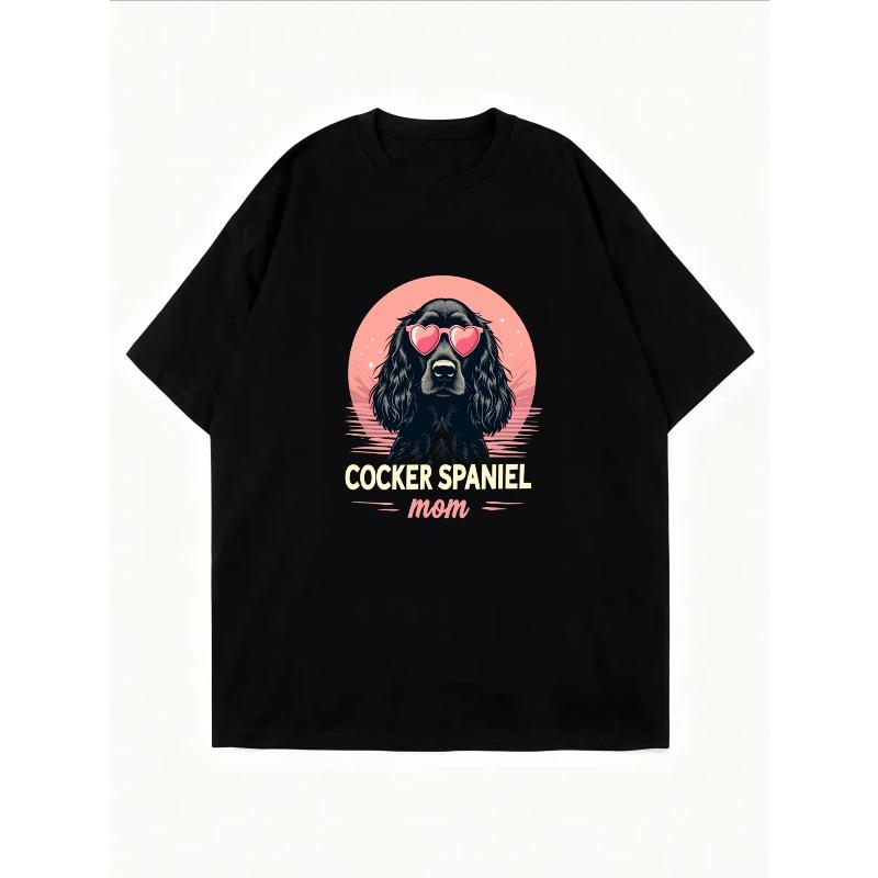 Cockerspaniel Mom T Shirt White Cocker Spaniel Dog With Heart Sunglasses And Text Cockerspaniel Mom For Dog Lovers Casual Wear