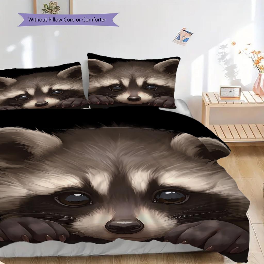 Magic Raccoon Pattern Bedding Quilt Set Quilt Cover Pillowcase Home Decoration Birthday Gift (1 * duvet cover + 2 * pillowcase, without core)
