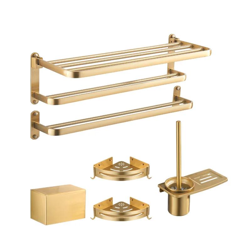 Bathroom accessories: brushed golden corner rack, towel rack, bathroom storage rack, bathroom hardware pendant bath accessories