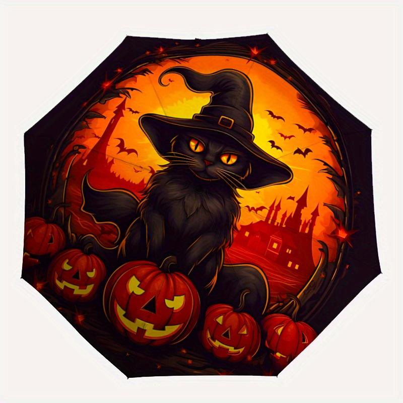 

1pc Halloween Cat Automatic Open/close, Heavy-Duty Iron Frame & 8-Rib structure, Compact Folding Umbrella for Women/Men, All-Season Travel, Halloween