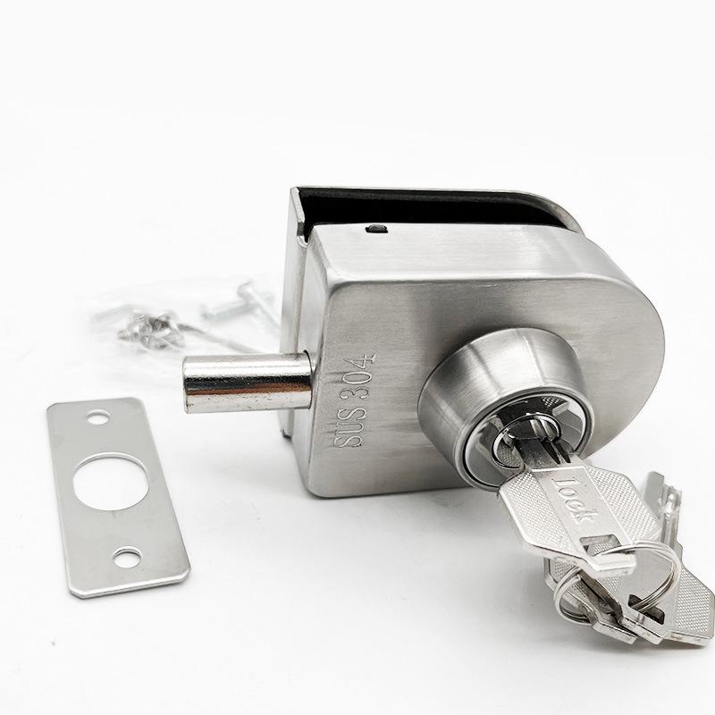 304 Stainless Steel Frameless Glass Door Bolt Lock for Single/Double Doors, No-Drill Padlock