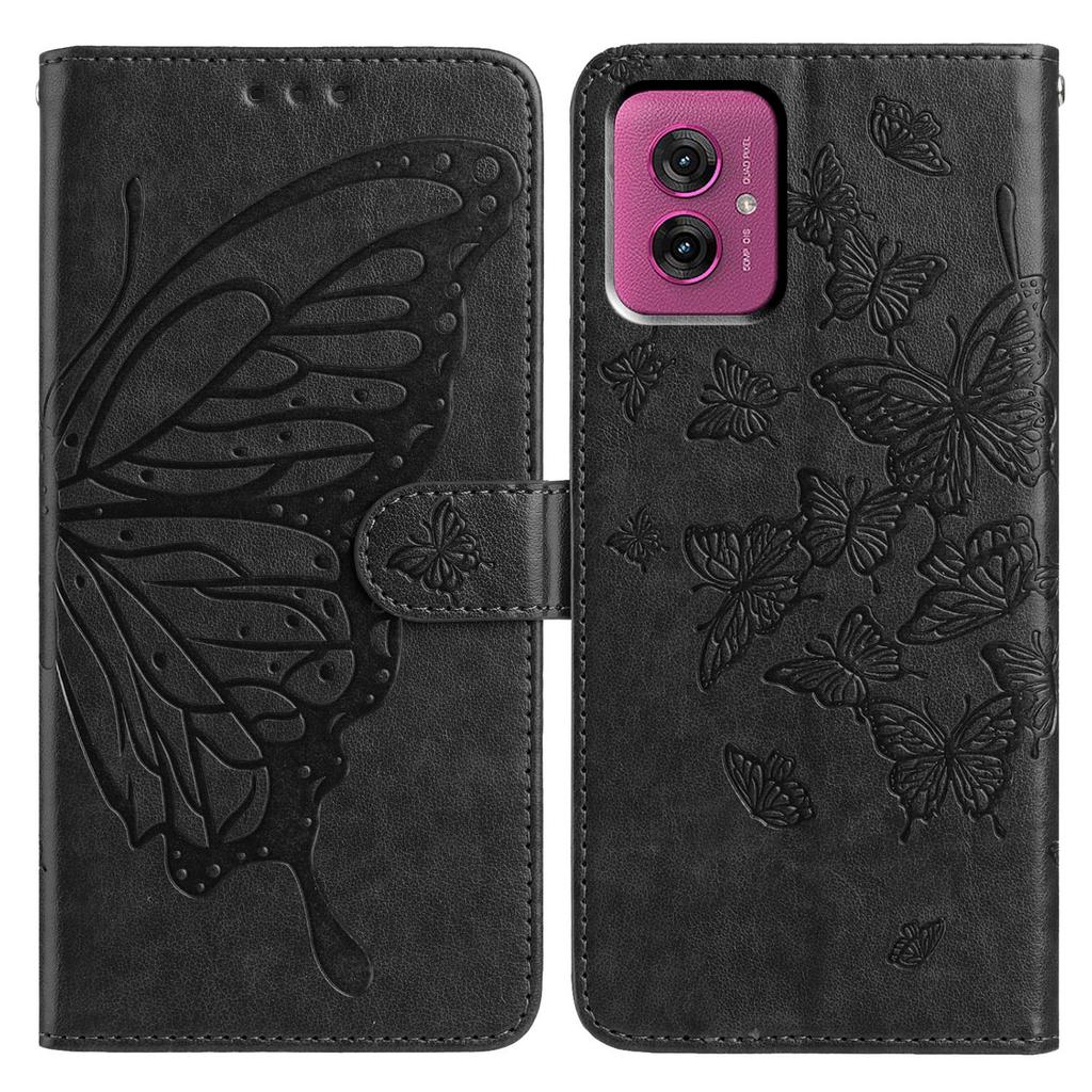 For Motorola Moto G55 5G Case Butterfly Imprinted Wallet Stand PU Leather Flip Phone Cover with Strap