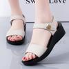 Women Chunky Sandals Casual Black Thick Sole Wedge Shoes Height Increase Platform Open Toe Sandals for Mother