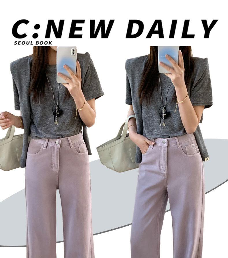Lilac High-Waisted Wide-Leg Jeans for Women - Trendy Loose Straight-Leg Pants