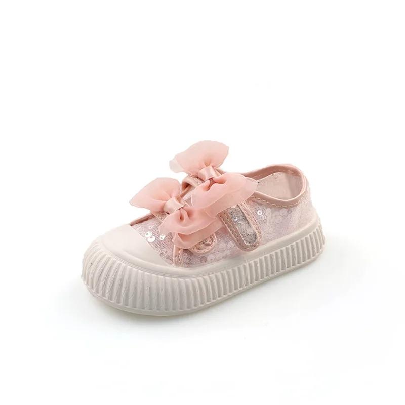 Girls Causal Shoes Summer Mesh Breathable Kids School Canvas Shoes Fashion Sequins Versatile Children Walking Shoes Hook Loop