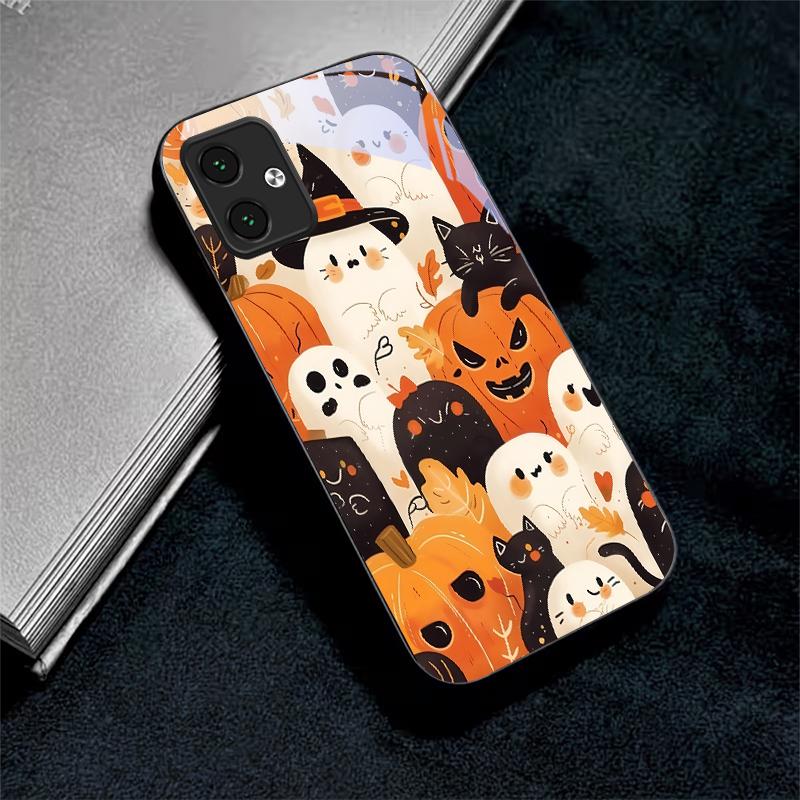 Herbst Halloween Schwarze Glas Handyhülle Für Motorola Moto G14 G22 G24Power G24 G34 G35 G45 G54 G55 G75 G84 G85 Harte Rückseite