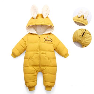 Autumn Winter Kids Baby Plush Newborn Creeper Cute Cartoon Rabbit Ears Soft Lining Jumpsuits