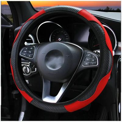 Capa de volante do carro de fibra de carbono respirável anti deslizamento couro do plutônio universal 37-38cm capas de direção acessórios de decoração