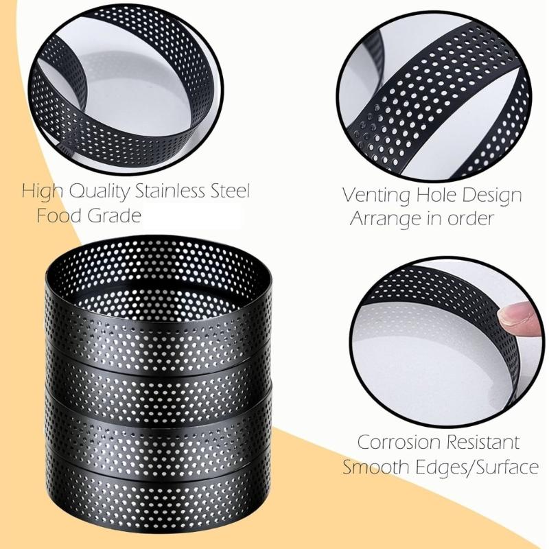 Set of 8 Stainless Steel Tart Molds Professional Perforated Cake Rings for Baking Cooking Pastries and Fruit Tarts