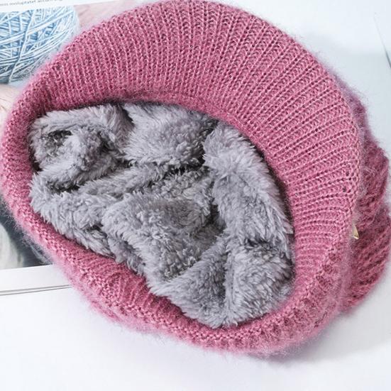 Mid-aged Women Winter Hat Thickened Knitted Elastic Short Brim Heart Rhinestone Decor Pure Color Windproof Warm Head Protection Lady Cap