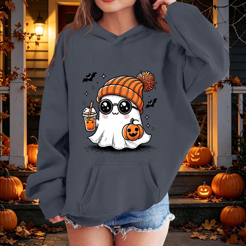 Kids Halloween Printed Hoodie, Loose Fit Casual Pullover for Boys Girls