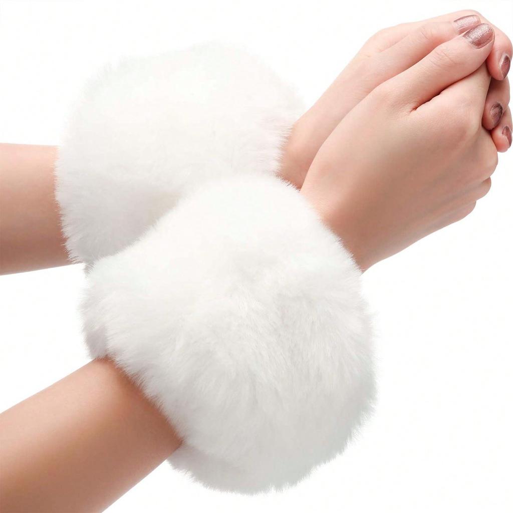 1 Pair Faux Fur Short Wrist Cuff, Elegant & Cute Fingerless Arm Warmer Sleeve For Women, Suitable For Daily Wear, Party, New Year Events