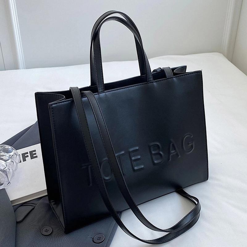 Large Capacity Fashionable Tote Bag With Letter Print Fashion Solid Color Simple Crossbody Bag Women Casual Handbag Shoulder Bag