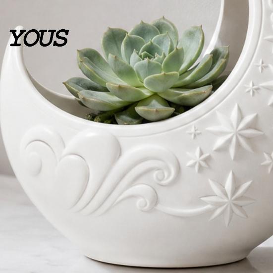 Artistic Moon Star Planter Crescent Planter, Plant Holder, Elegant Unique Shape Flower Pot for Indoor Outdoor Home Decor, Lovers Gift Vine Texture