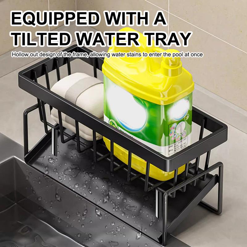 Kitchen Sink Caddy, Sponge Holder Self Drain Soap Dish With Detachable Dishcloth Rack For Dishcloth Soap Brushes Space Saving