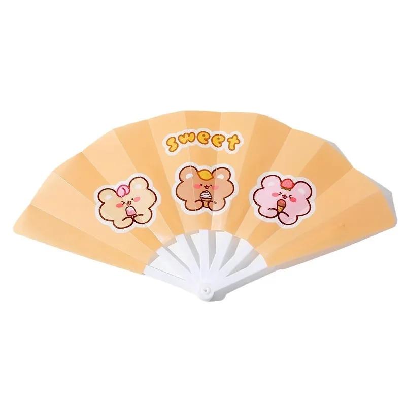 Cartoon Hand Crank Cool Fan Creative Summer Small Fresh Cute Portable Folding Fan PP Plastic Folding Fan for Student Children