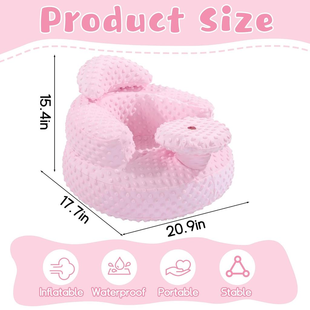 BALAPET Inflatable Baby Seat with Integrated Tray and Back Support for 3-36 Months Toddler, Soft Plush Baby Chair for Sitting Up, Blow Up Baby Floor