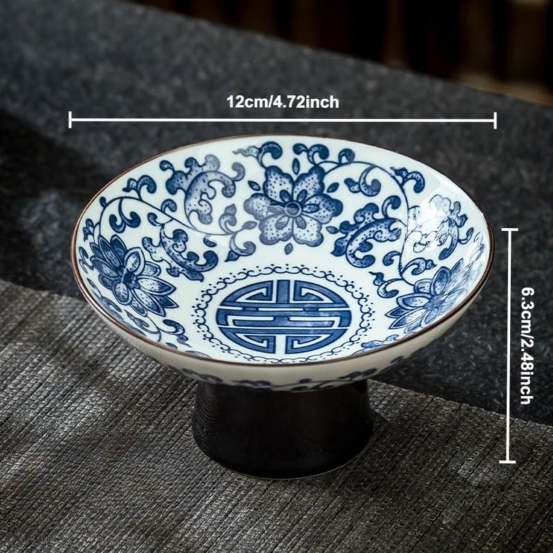 Chinese Ceramic Fruit Plates Retro High-legged Dessert Snacks Plate Trays Blue and White Porcelain Tableware Kitchen Supplies