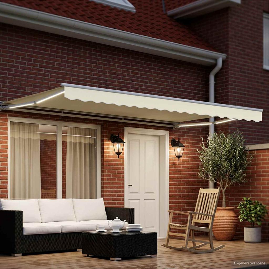 Manual Awning Frame with LEDs Cream and White 5 X 3 M