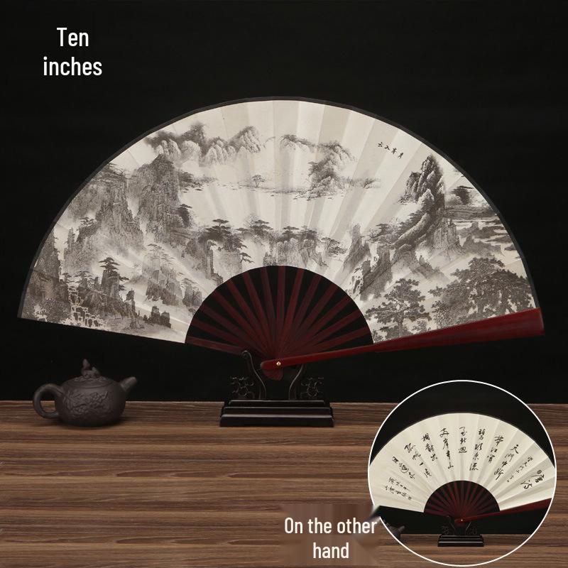 10-Inch Handmade Chinese Style Folding Fan: Custom Men's Hanfu Disco Fan