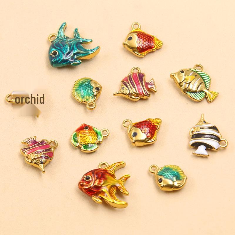 9 Styles Stainless Steel 18K Gold Colorful Enamel Ocean Series Fish Pendant DIY Necklace Bracelet Charms