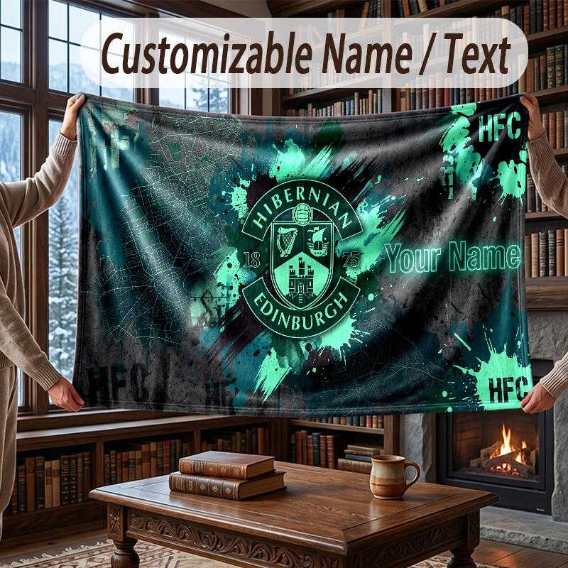 Custom Name Flannel Throw Blanket Hibernian FC Pattern Warm Home Decoration