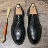 Black Men's Small Leather Shoes British Pointed Head Carved Men's Shoes Lace-up Dress Business Casual Shoes
