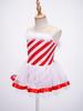 Kids Girls Sleeveless Striped Christmas Party Costume Figure Ice Skating Ballet Dance Leotard Tutu Dress