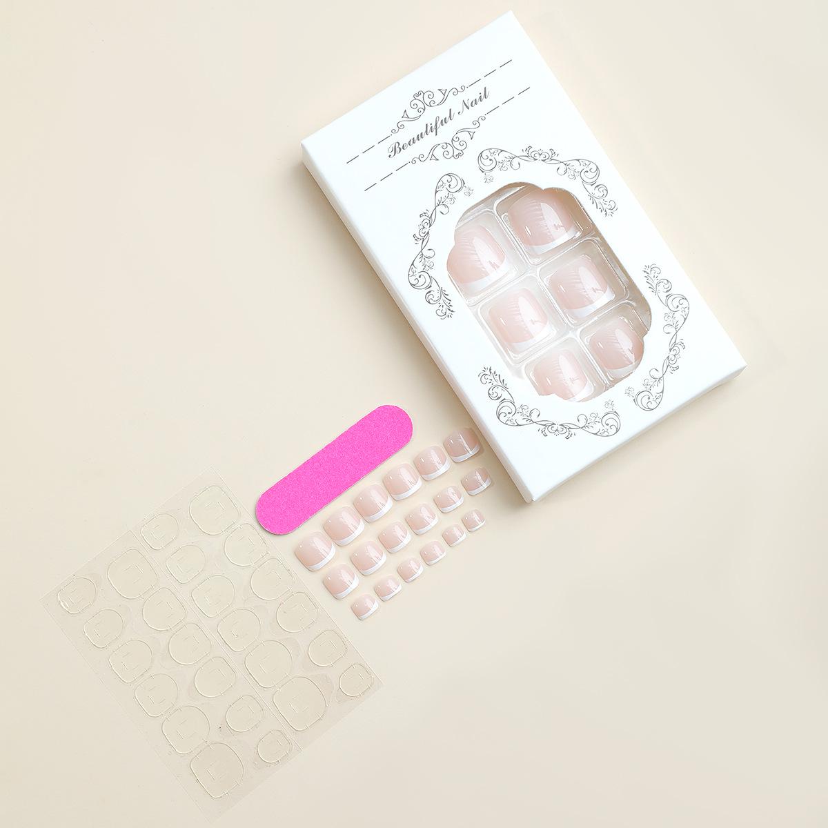 

Носимые Минималистичные Французские Телесные Ногти с Белым Краем Съемные Наклейки на Ногти Ног