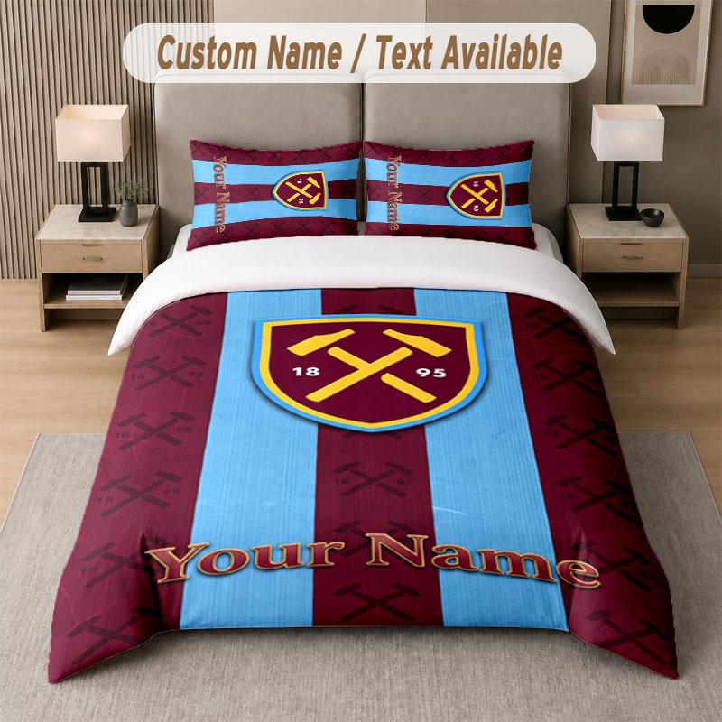 Maßgeschneidertes Bettwäsche-Set West Ham United FC Muster, Druck Name Text 1 Bettbezug plus 2 Kissenbezüge Heimtextilien