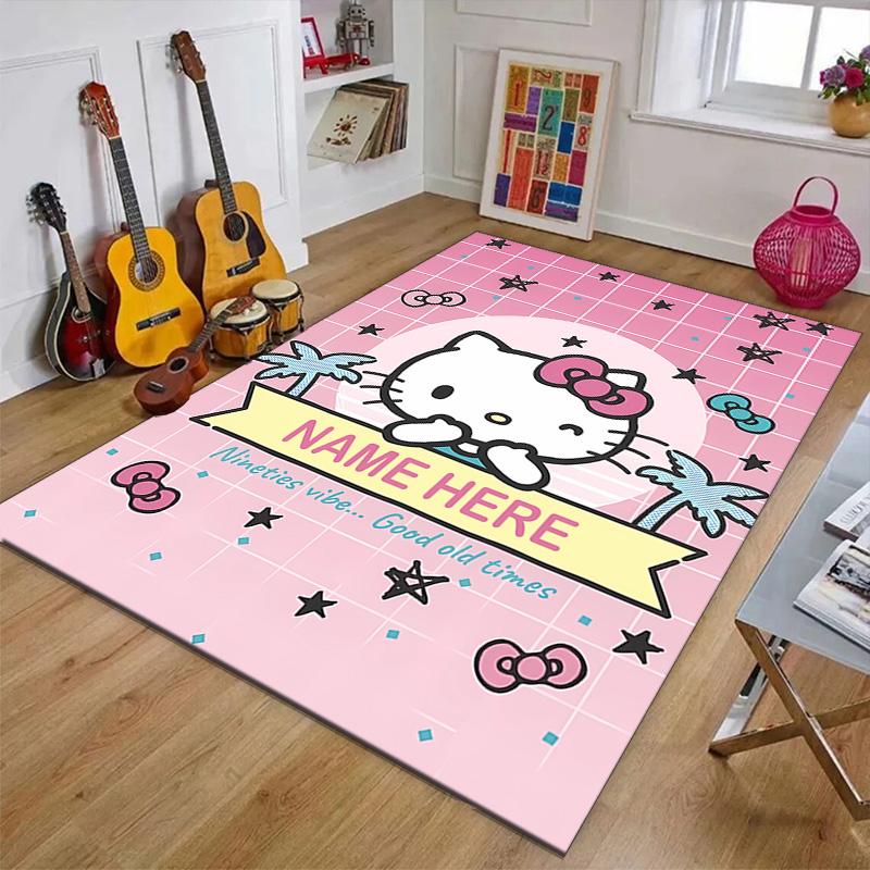 Custom HelloKitty Mat Personalized Name, Polyester Washable Indoor Entryway Rug, Gift for Christmas, Easter, Thanksgiving Day