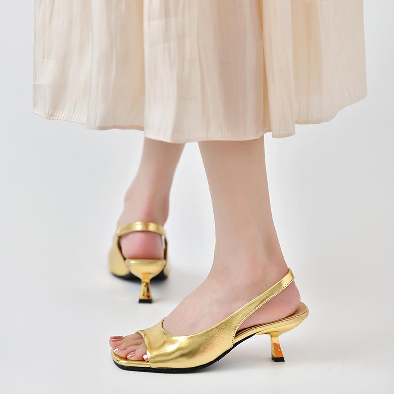 Mote Sommersandaler Kilehæl Sko For Kvinner Slip On Sølv Gull Pumps Vår Høst Elegante Slingback Sandaler Sexy Hæl